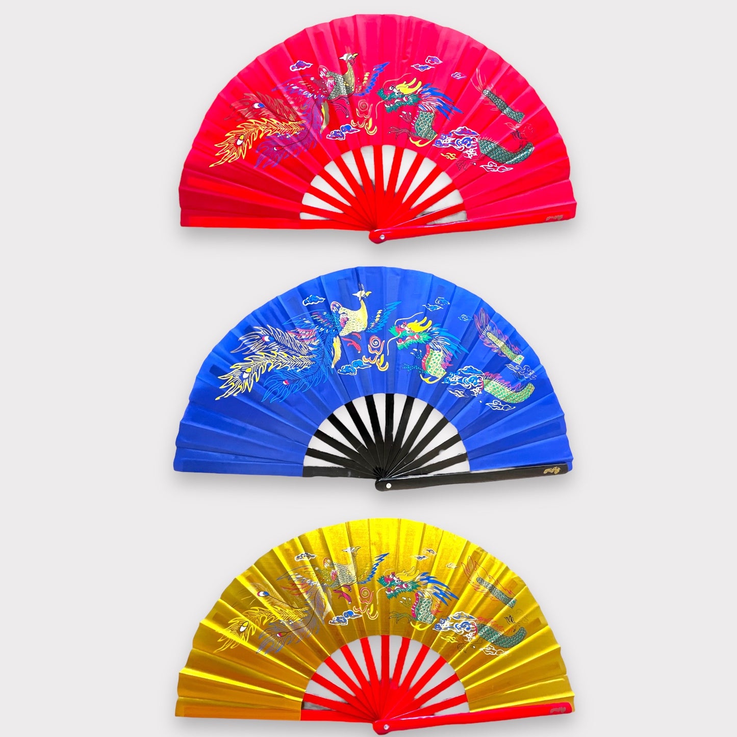 14" Dragon Phoenix Tai Chi Kung Fu Bamboo Fan 龍鳳扇